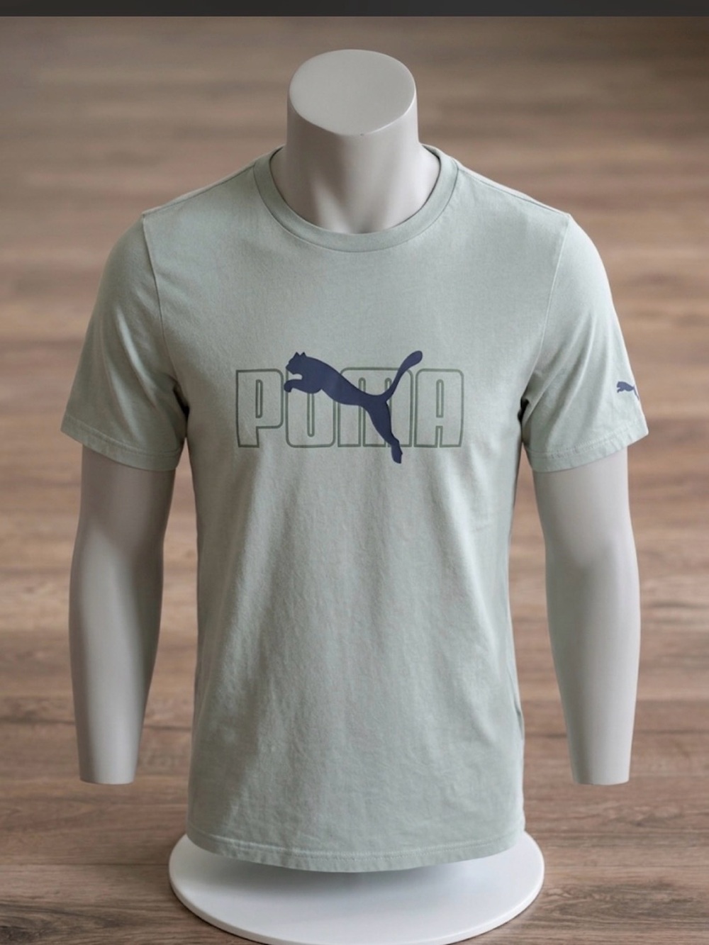 Puma Short-Sleeve Logo Tee - Sage Green with Navy Logo